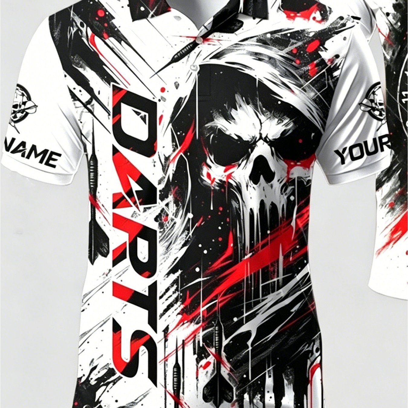 TEMU Personalized Name Customization (machine Washable), Men's Custom Name Dart Uniform Red Black Skull Graffiti Customizable Team Name, Team