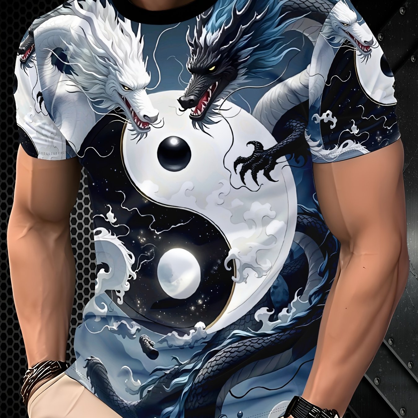 TEMU Men's Fashion Trendy Short Sleeve T-shirt - Polyester Comfortable Durable Fabric, Suitable For Daily Wear And Vacation, Breathable Round Neck
