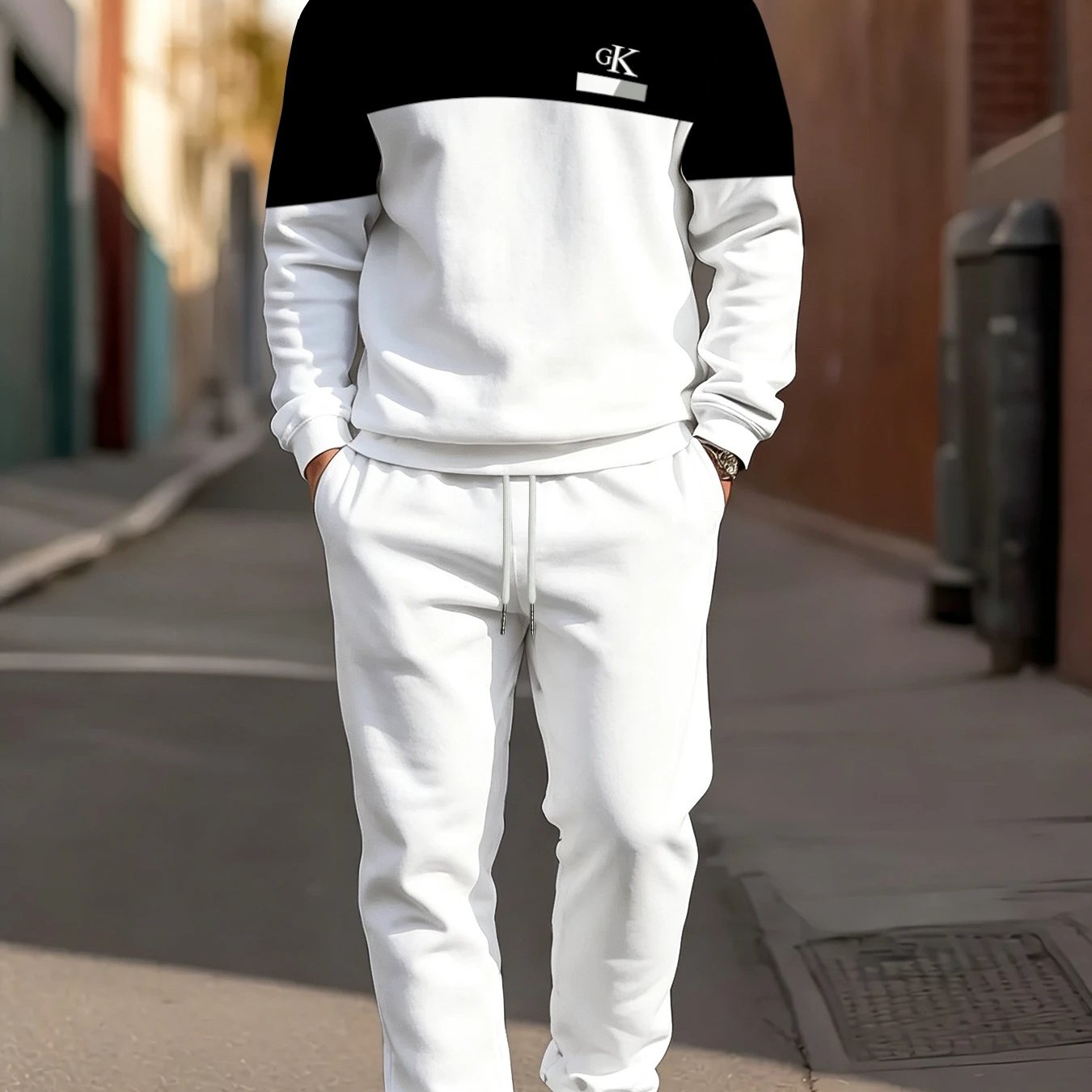 TEMU Heren 2-delige set sweatshirt en joggingbroek in grote maten, losvallende top met lange mouwen voor buitenreizen en dagelijks gebruik,