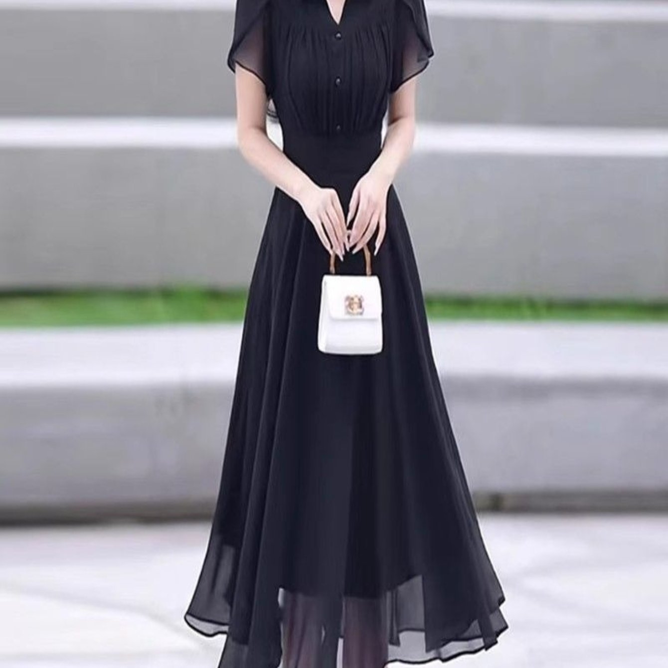 TEMU ワンピース レディース 薄手 夏服 ウエスト ミドル丈スカート