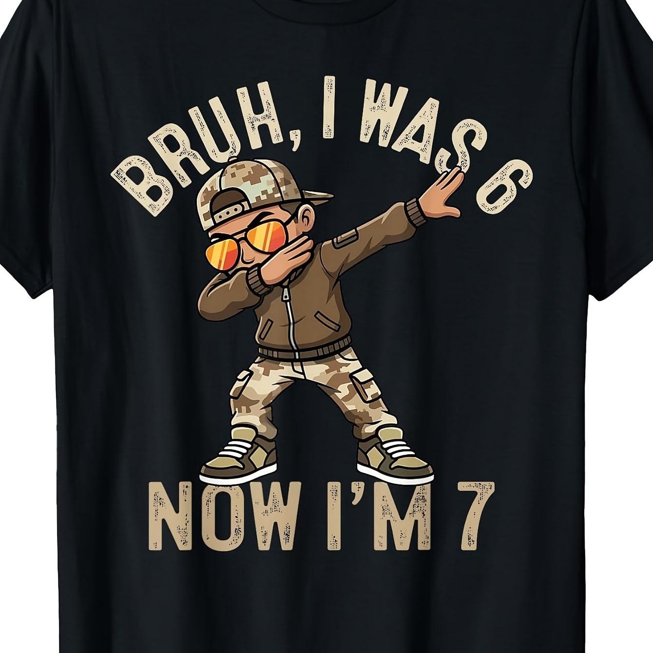 TEMU Boys 7th Birthday Shirt - Cool Dabbing Kid Graphic Tee With Funny Age 6 To 7 Years | Short Sleeve Crew Neck T-shirt Suitable For Kids, Casual