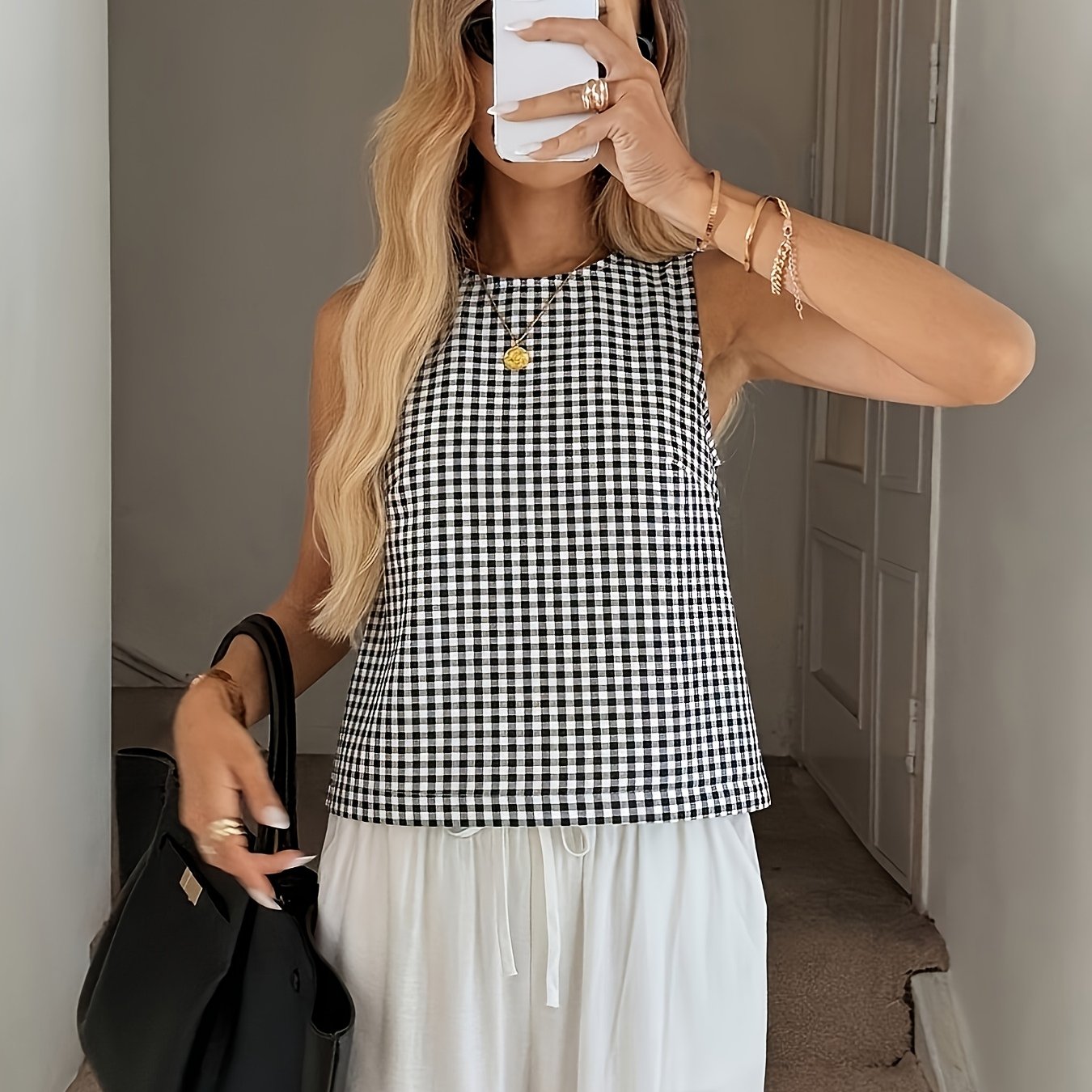 TEMU Ak260309018 Women's Elegant Casual Striped Sleeveless Shirt