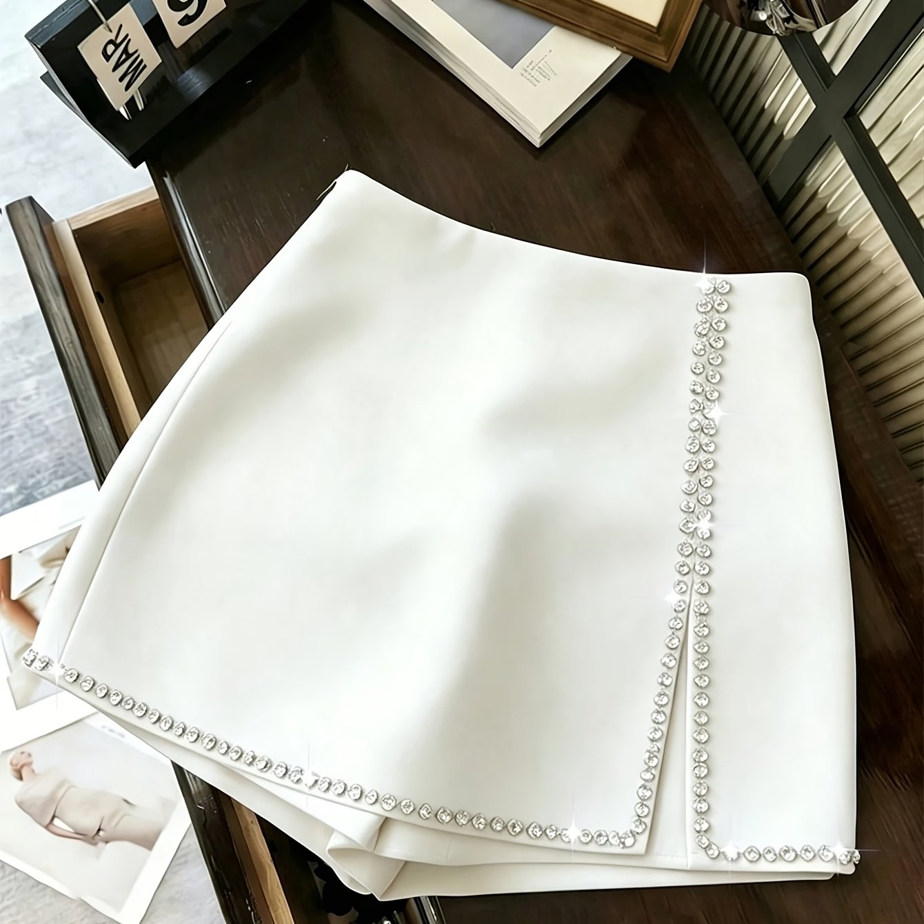 TEMU Women's Elegant Rhinestone Zipper Side Slit Skort, Summer Style