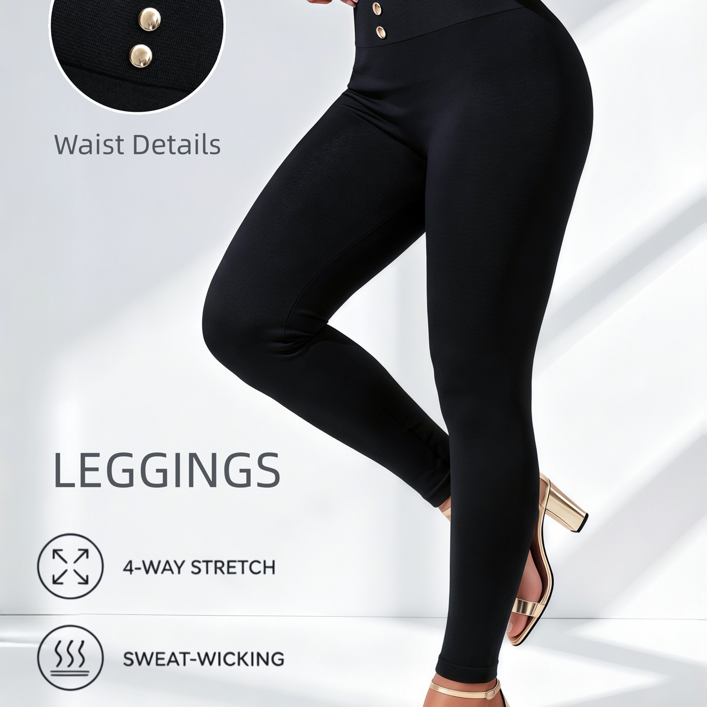 TEMU Women's Golden Button Fashion Elegant Leggings High Waist Stretchy Breathable Comfortable Sexy Vintage Casual Pants For Daily Wear Shopping