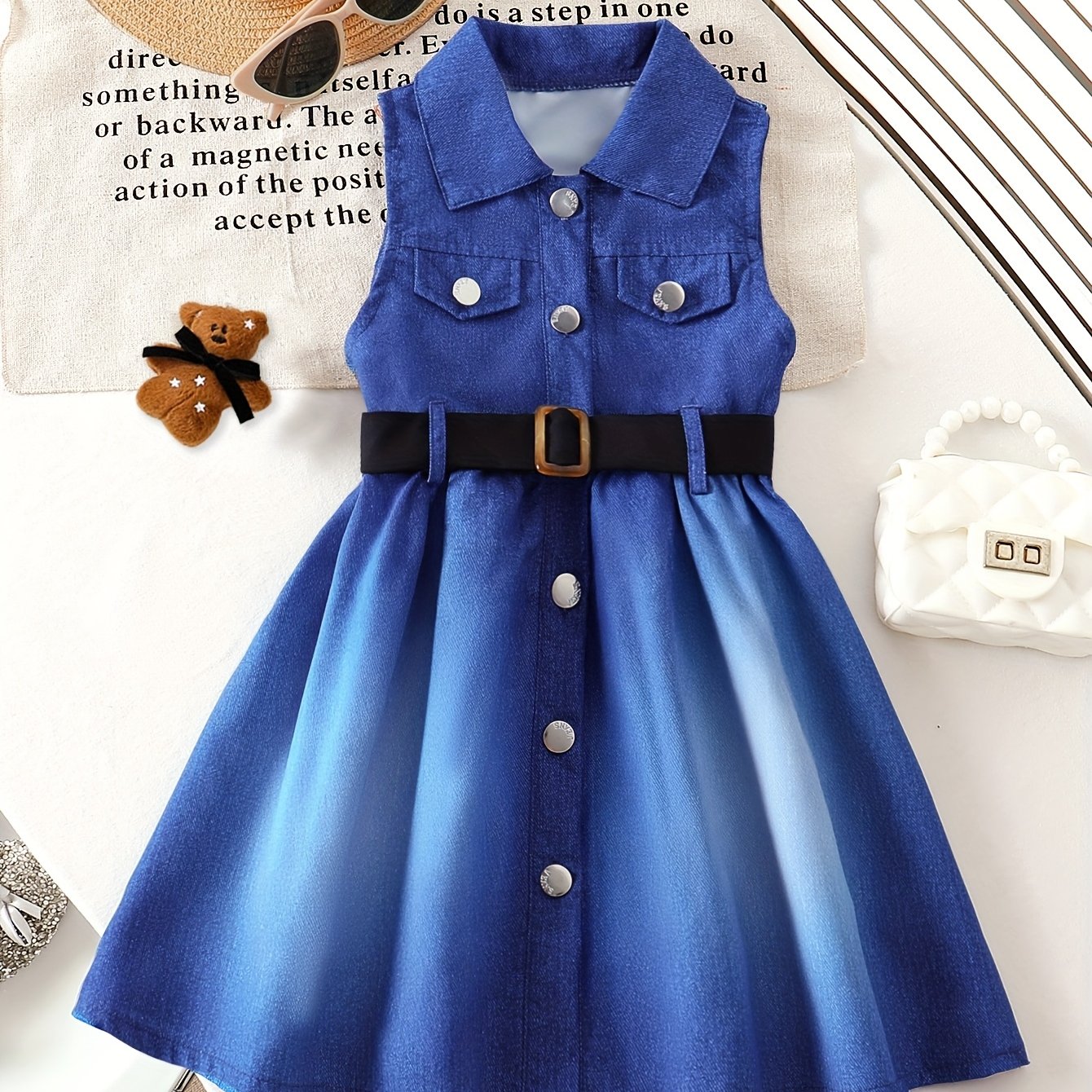 Image of [ !!!] Girls' Dress Summer 2025 New Lapel Sleeveless Dress Summer Fashionable And Cool And Edgy Baby Waist-cinching Dress 1pc