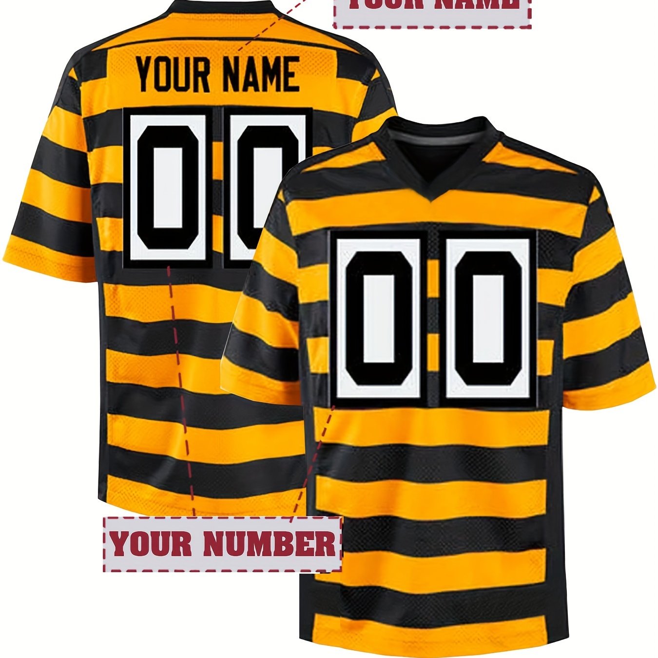 TEMU Customized Name And , Men's Football Jersey Short Sleeve Loose Breathable V-neck Embroidery Rugby Jersey, Sports Shirt For Teamtraining