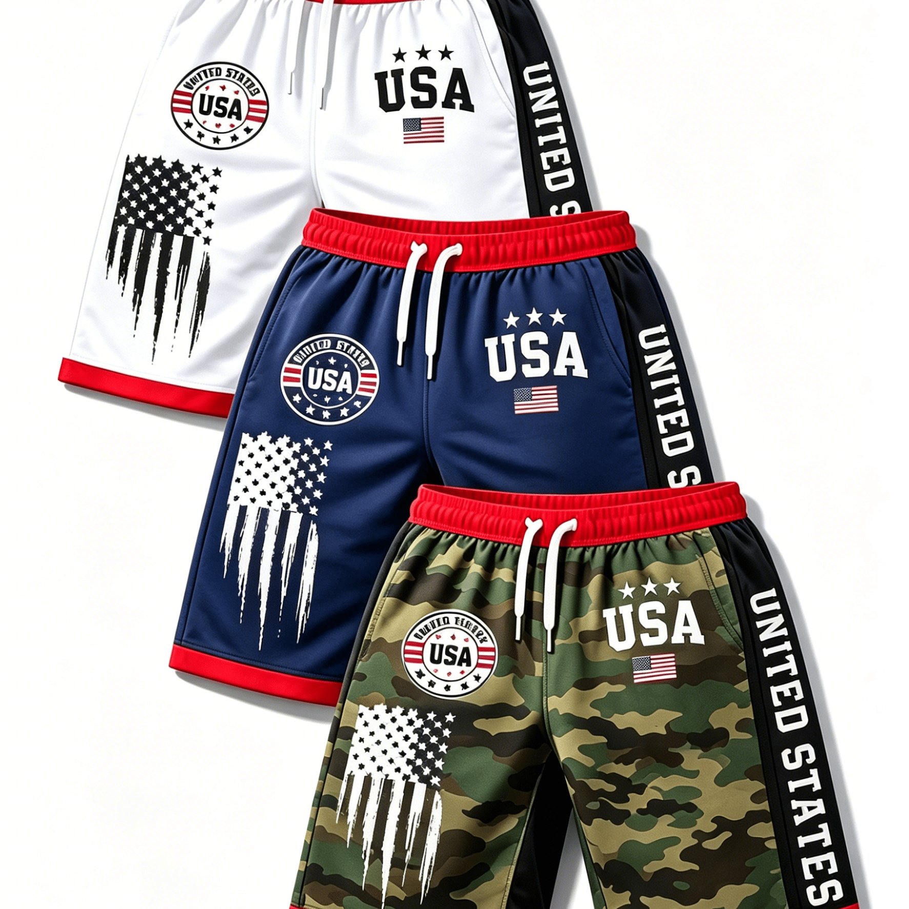 TEMU 3-pc Men's Casual Shorts Patriotic Style For Day Home Daily And Outdoor Daily Wear