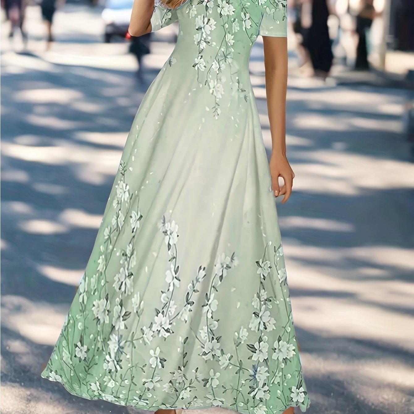 Image of Summer Women's Popular Printed V-neck Long Dress Casual Fashion Gradient Style Women's Long Skirt Seaside Vacation V-neck Versatile Long Dress