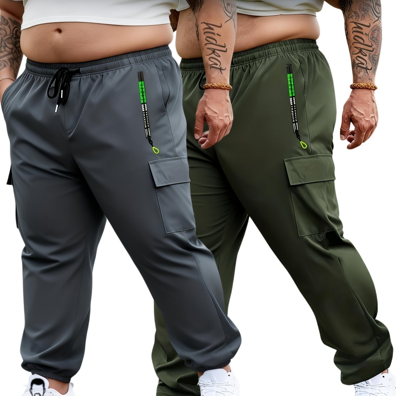 TEMU 2pcs Of Plus-size Men's Casual Stylish Sports Cargo Pants With Drawstring, Loose Outdoor Running Long Pants, Plus Size