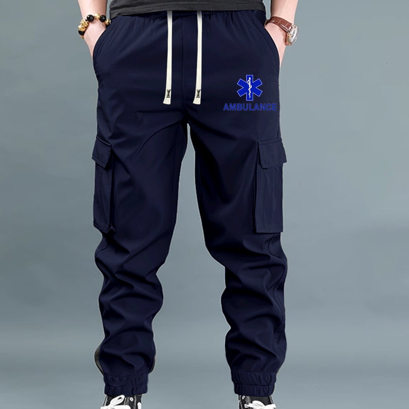 TEMU Pantalon de travail pour homme — Style cargo, coupe , taille élastique avec cordon de serrage, non extensible toutes , convient aux chantiers de