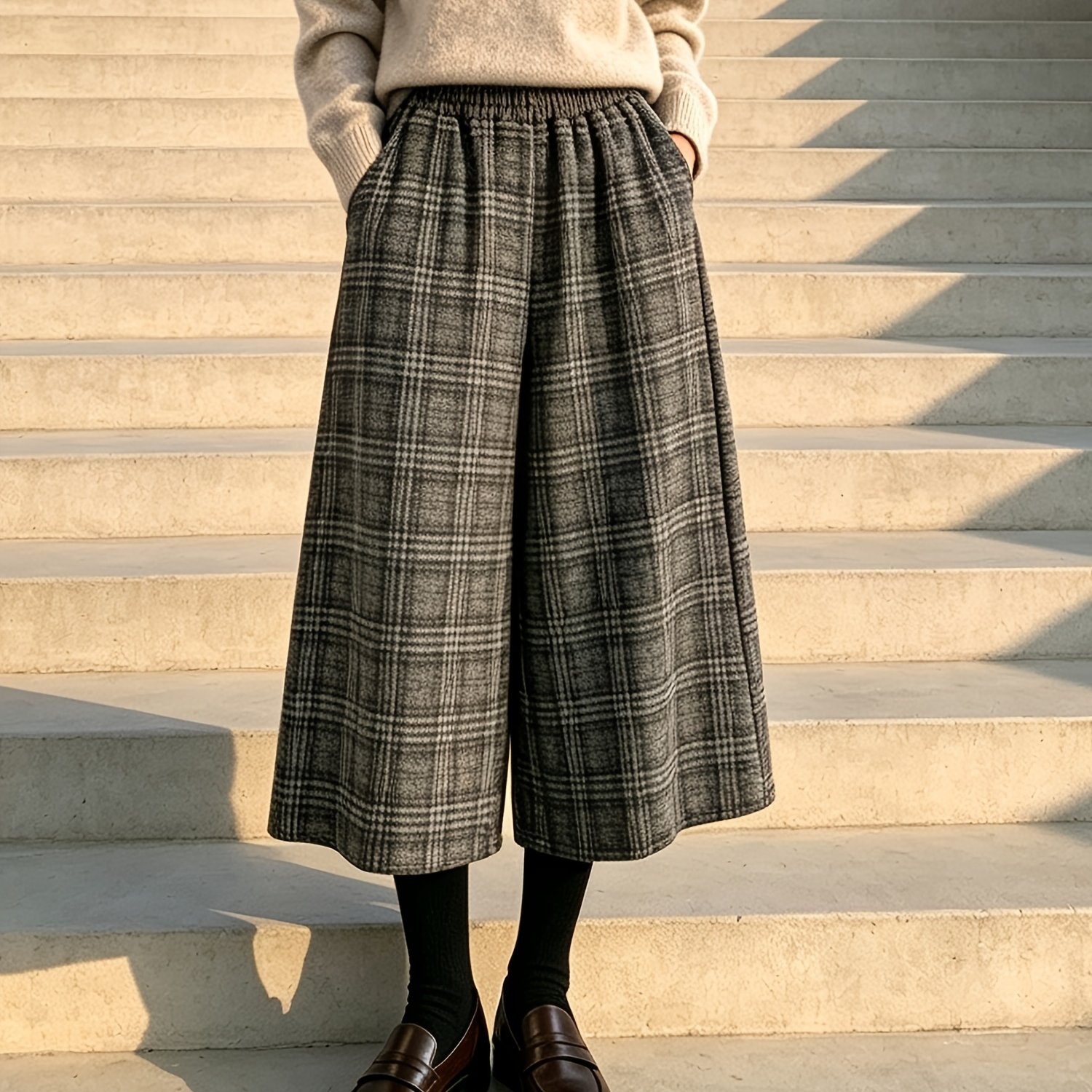 TEMU Pantaloni da donna - Motivo a quadri, vita , vestibilit� , design , e versatile, adatti per formali e outdoor, stile casual ed elegante