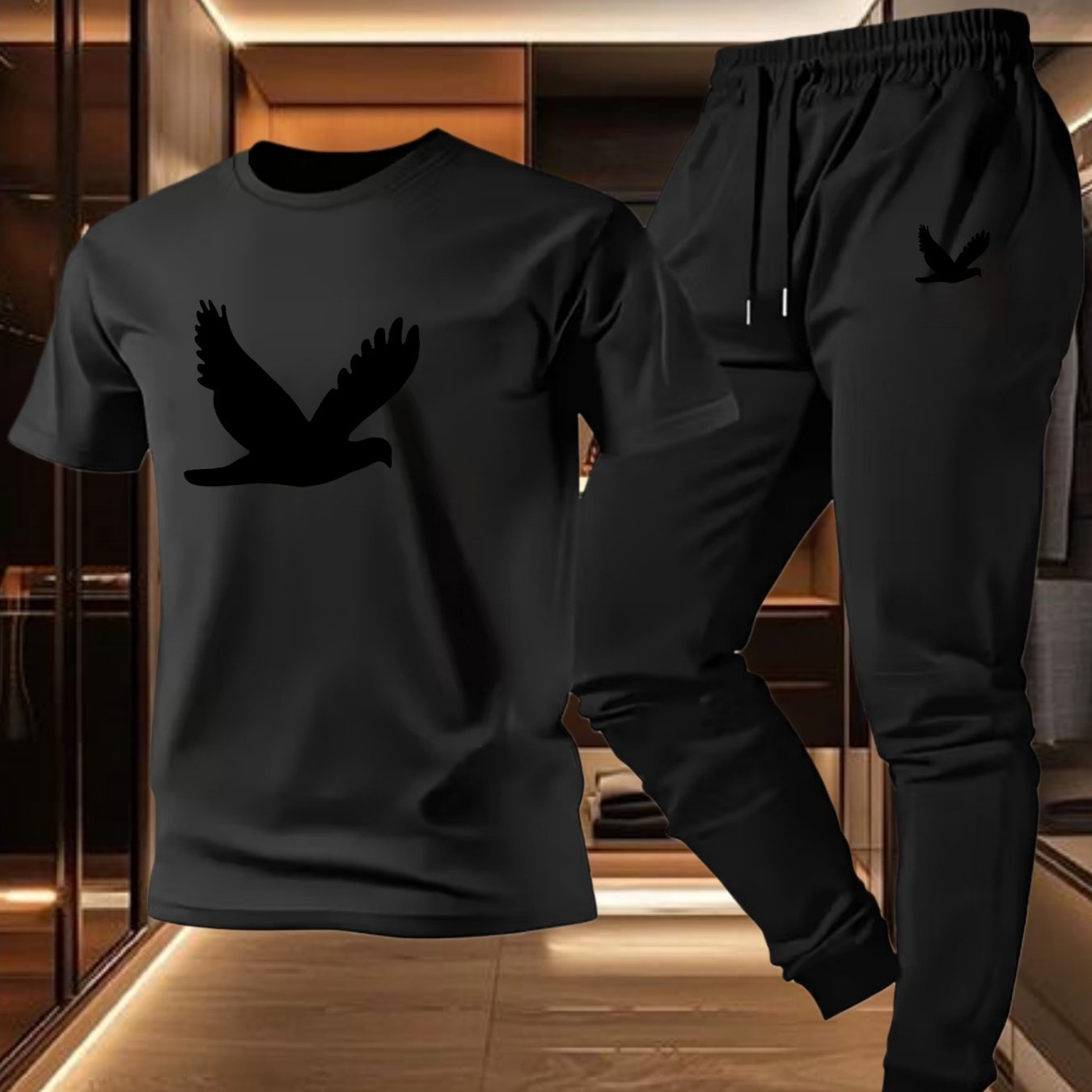TEMU Men's Fashion Casual Short Sleeve And Long Pants Set, Essential For Daily Wear, Moisture-wicking And Breathable Fitness Running Training Outfit,