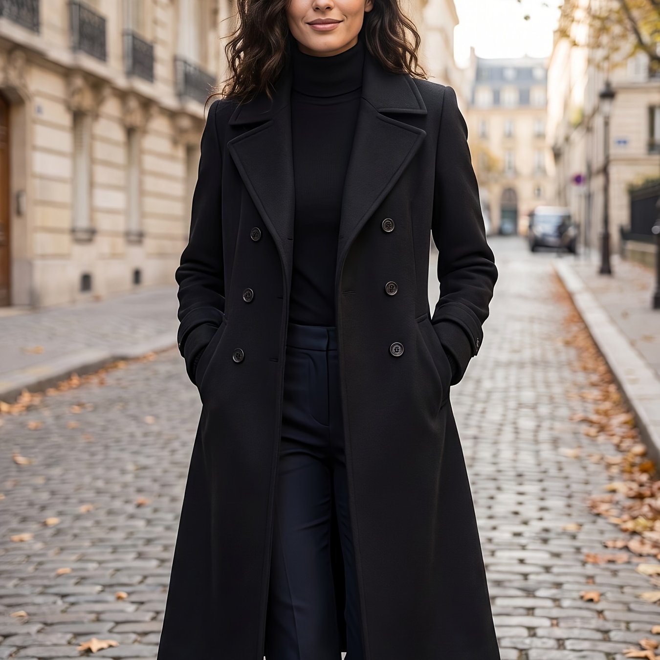TEMU Women's Elegant Double-breasted, Classic Winter Long-sleeve Lapel Outerwear Z267