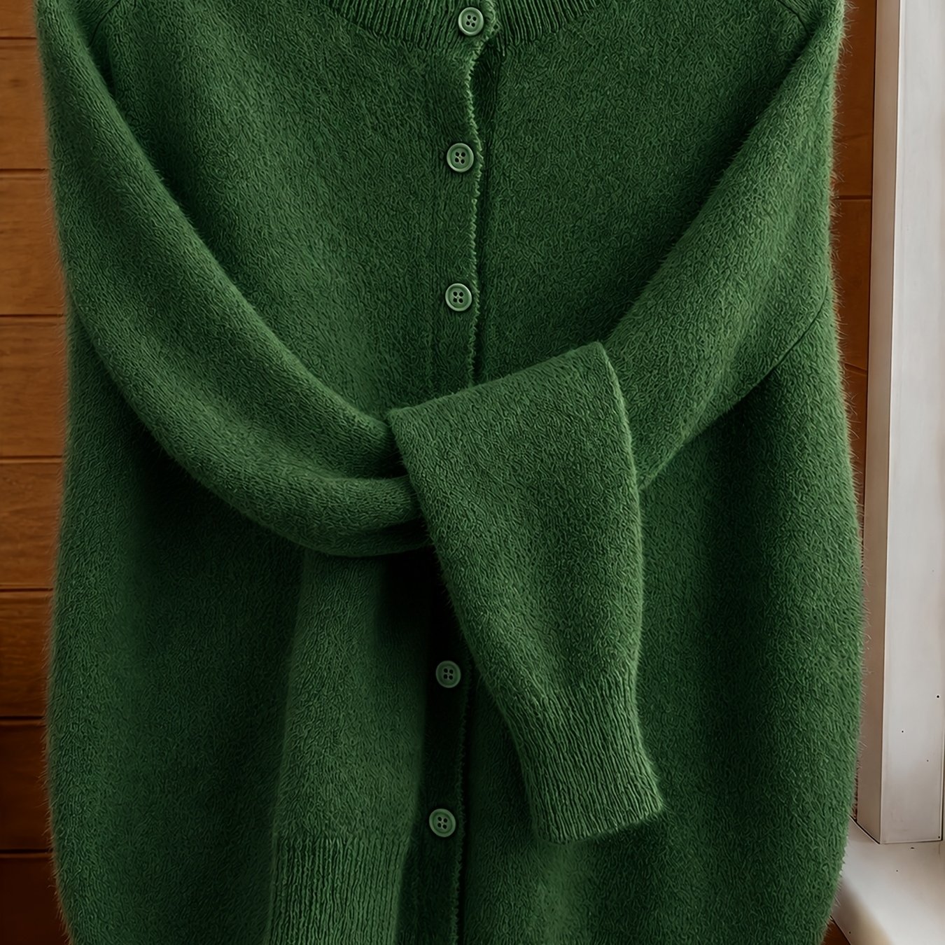 TEMU Spring Autumn Solid Color Round Neck Button Sweater Open Cardigan, Loose Casual Fashion Versatile Jacket, Soft Comfortable Elegant Women's Top
