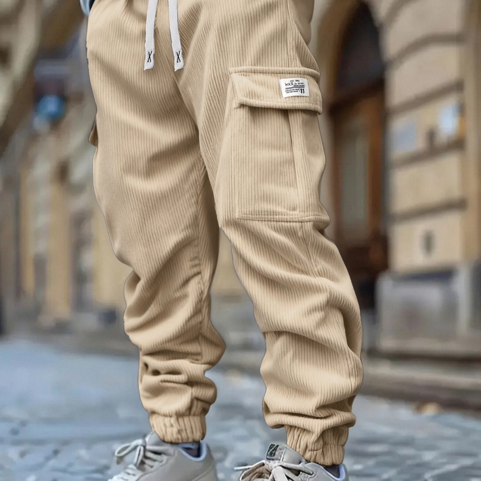 TEMU Men's Cargo Joggers, Corduroy Loose-fit Pants With Big Pockets For Daily