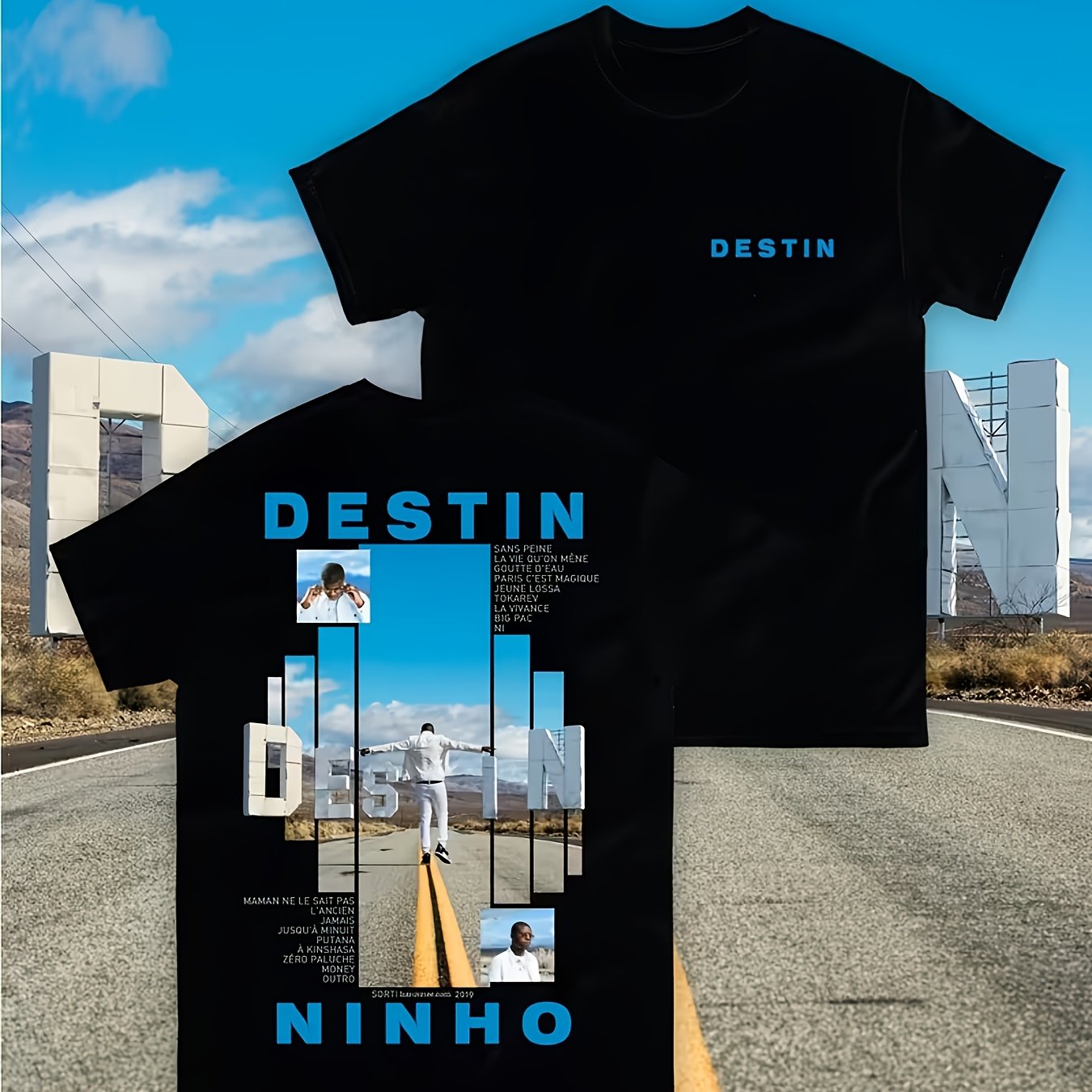 TEMU T-shirt Homme & Unisexe avec Lettrage et Impression de Scène de Route - Tee-shirt Décontracté à Manches Courtes et Col Rond, Idéal pour les