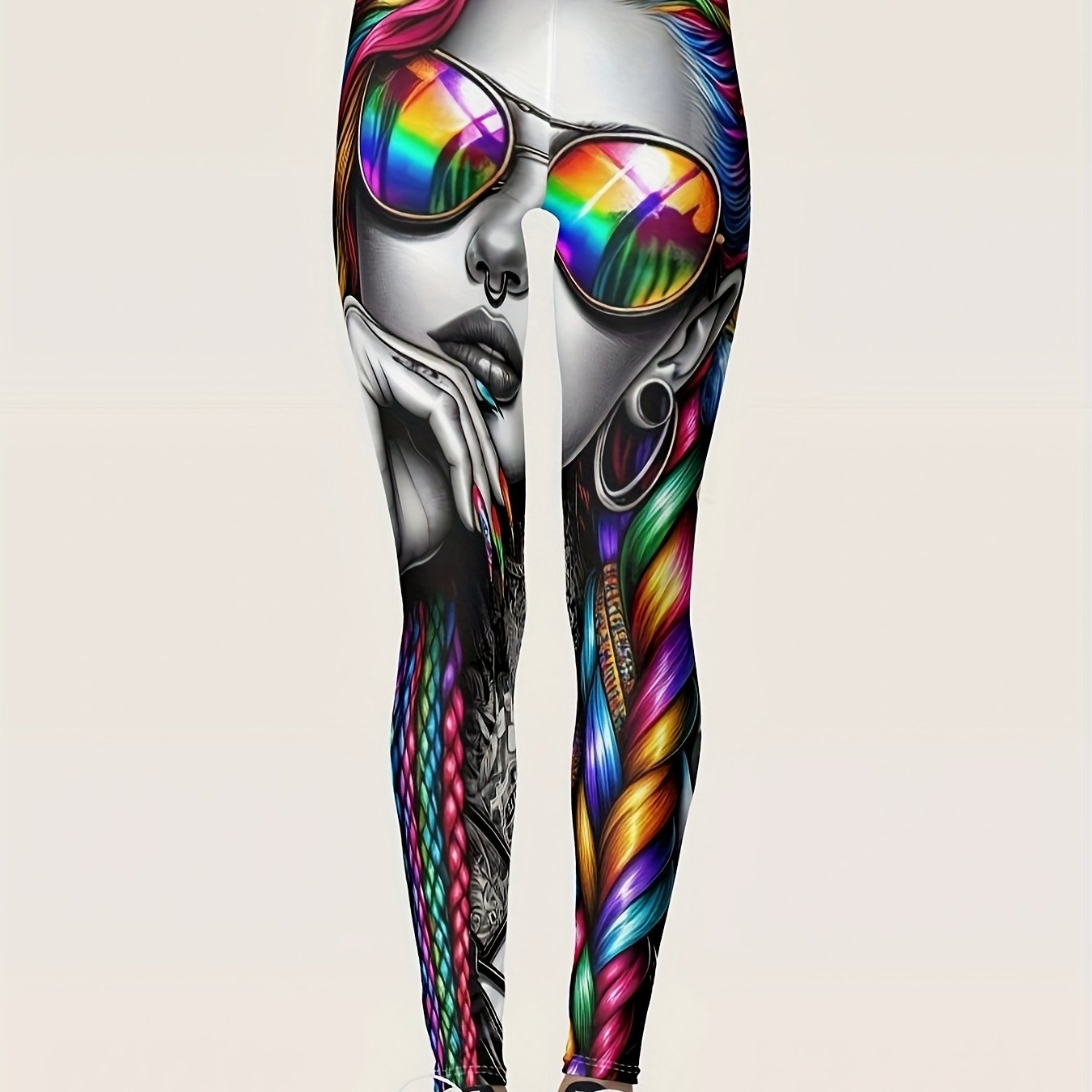 TEMU Women's Graphic Leggings - Soft & Comfortable, Vibrant Design, , Spring/summer/fall, Casual Wear| Graphic Leggings|, Leggings