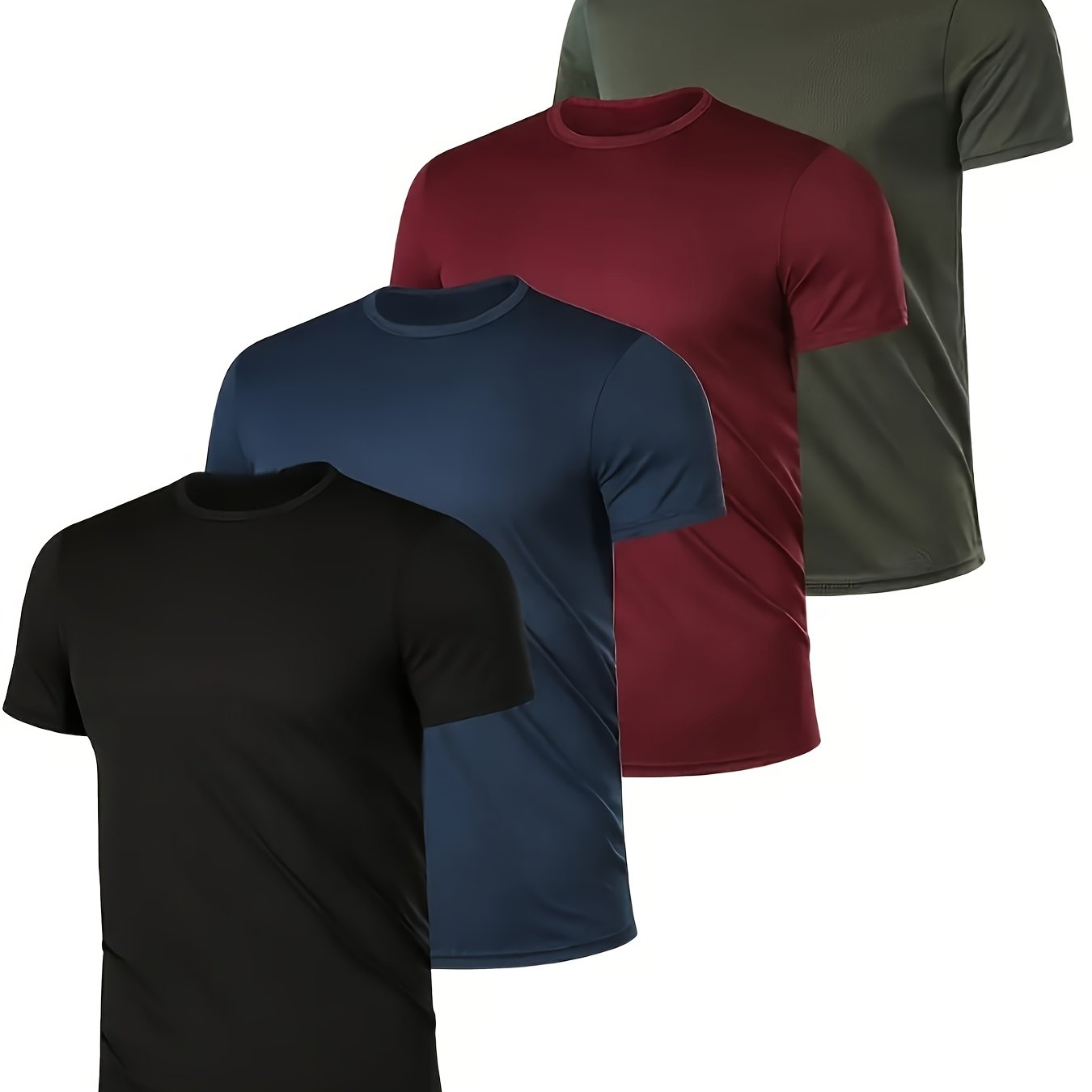 4pcs/Set Solid Color Men's T-Shirts Moisture-Wicki...