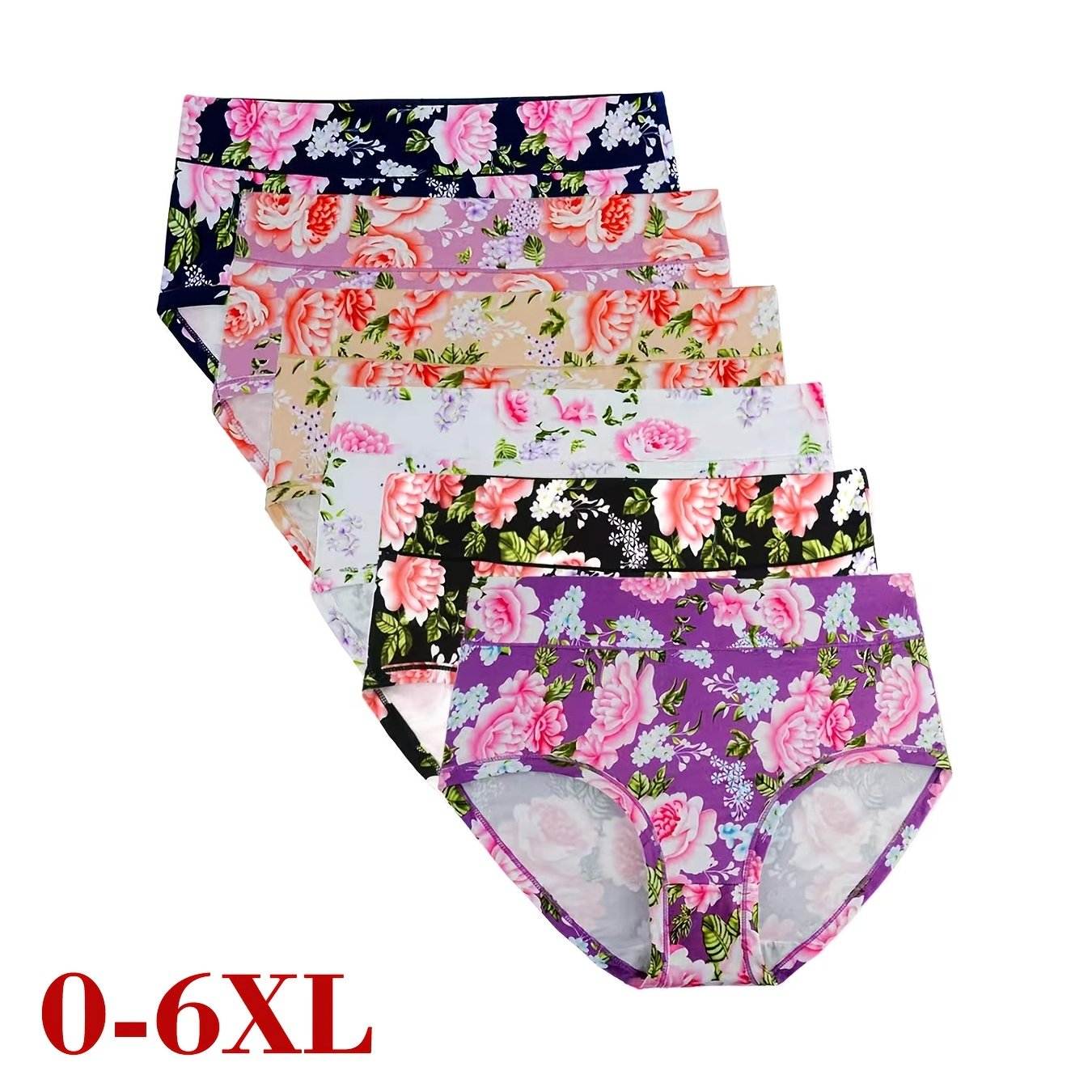 Image of Random 6pcs New Women's High-waist Underwear, Soft Comfortable Fitted Rose Floral Triangle Panties, Hot Item