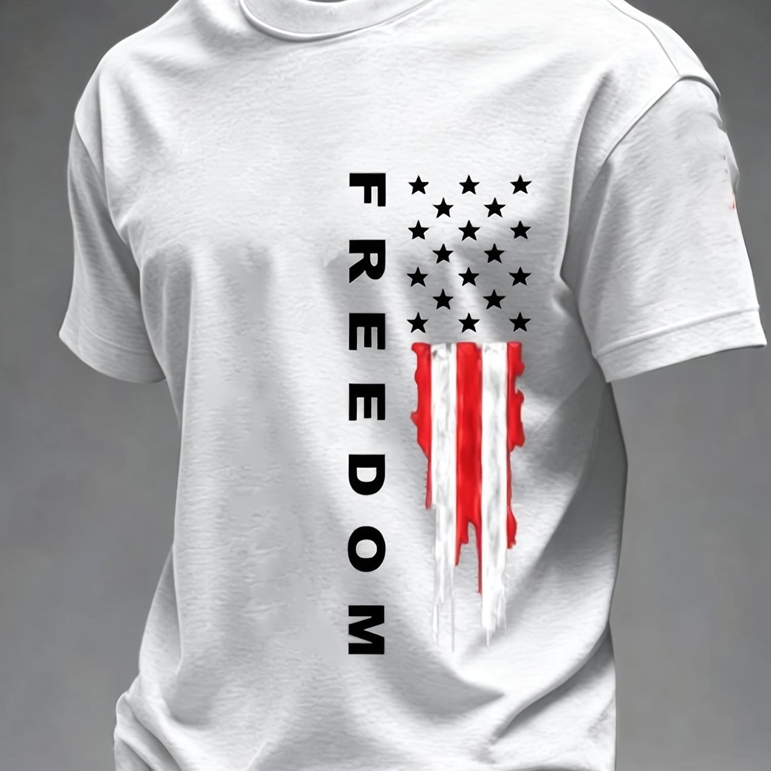 TEMU Men And Women's Flag T-shirt - Vintage Distressed T-shirt - Stars And Stripes Pattern Men And Women's