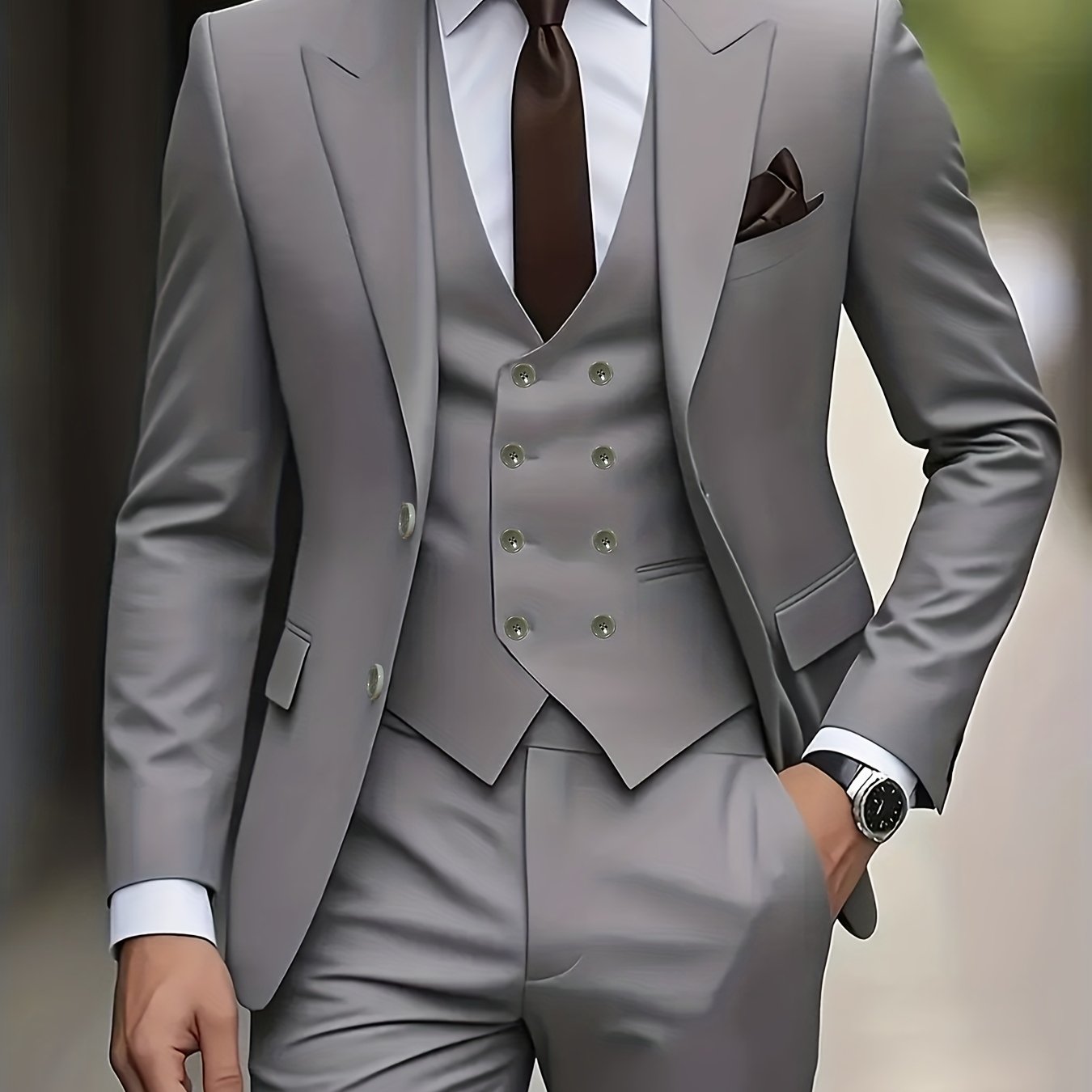 TEMU Men'-piece Suit: -lapel Suit Jacket, Double-breasted Vest, And Solid-color Suit Pants Tuxedo Set. Suitable For Outdoor Weddings, Important