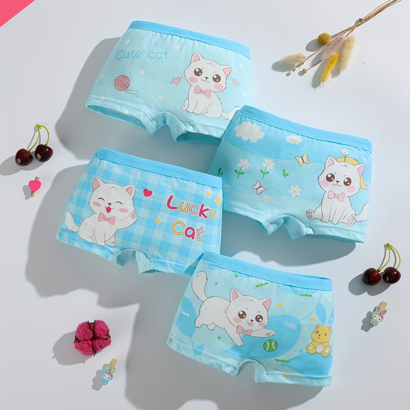 Image of Set Of 4 Girls' Boyshorts Featuring A Cute , Comfortable And Breathable