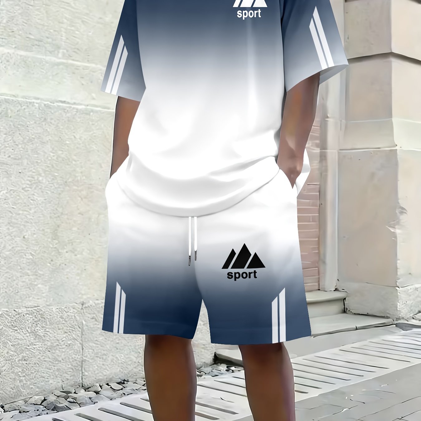 TEMU Conjunto deportivo de moda casual y moderno para hombre, conjunto de 2 piezas con manga corta y pantalones cortos