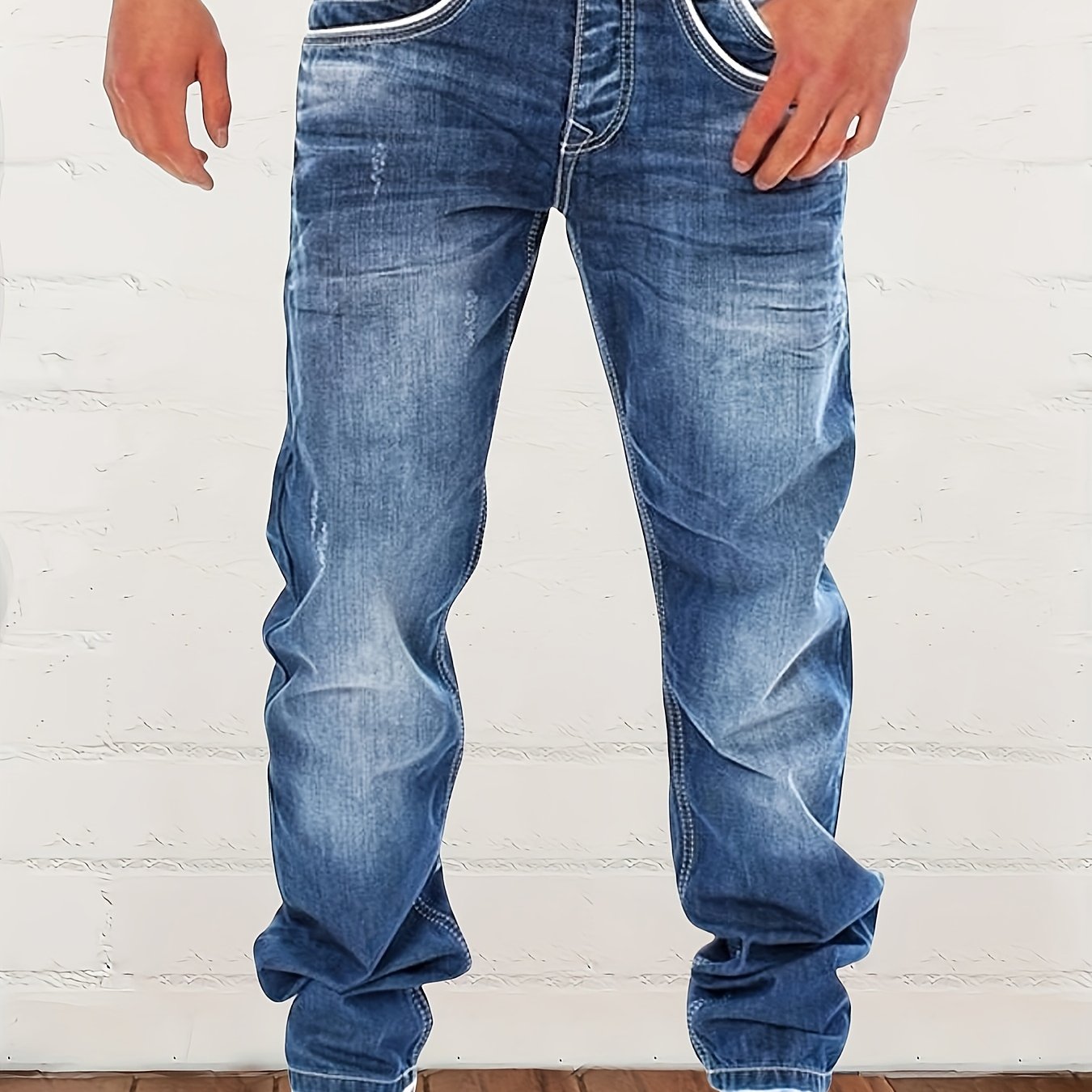 Image of Men's Vintage Washed Straight-leg Slim-fit Denim Pants - Medium-stretch Soft Washed Jeans Suitable For - Wear, Casual To Dressy Occasions, Hand Washable Streetwear Staple