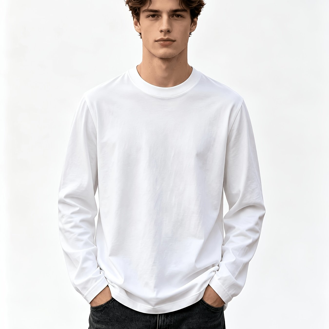 TEMU Men's Crew Neck Long Printing Sleeve T Shirt Basic Minimalist Casual Daily Layering Top