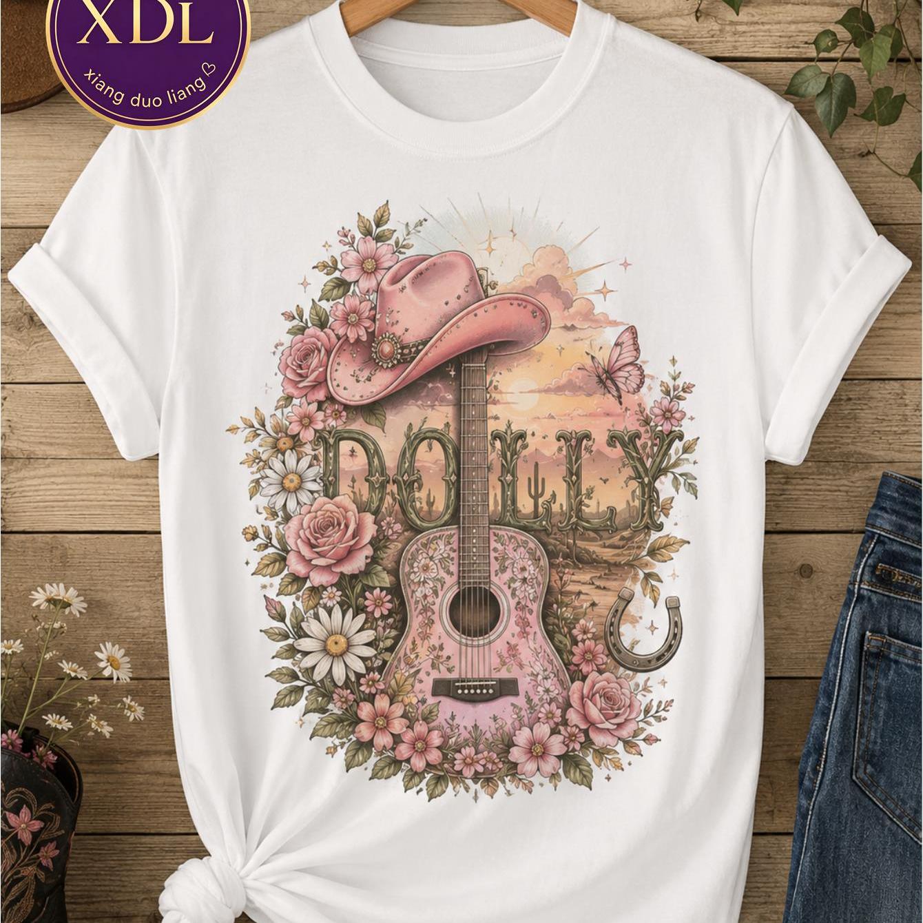 Men's & Women's Cowboy Dolly Graphic T-shirt - Short Sleeve Crew Neck Cotton Top With Dolly Print, Casual Streetwear Suitable For Daily Outfits, Machine Washable, Regular -season Wear (unisex)
