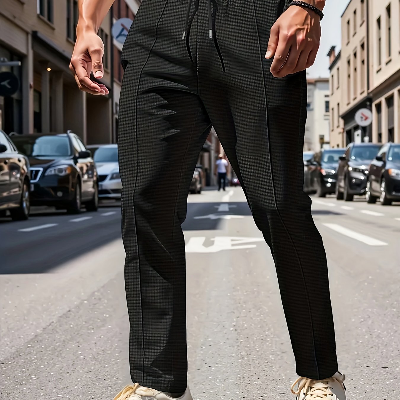 TEMU Men's Casual Long Pants, Waffle Check Spring Autumn Trousers, Easy Style New