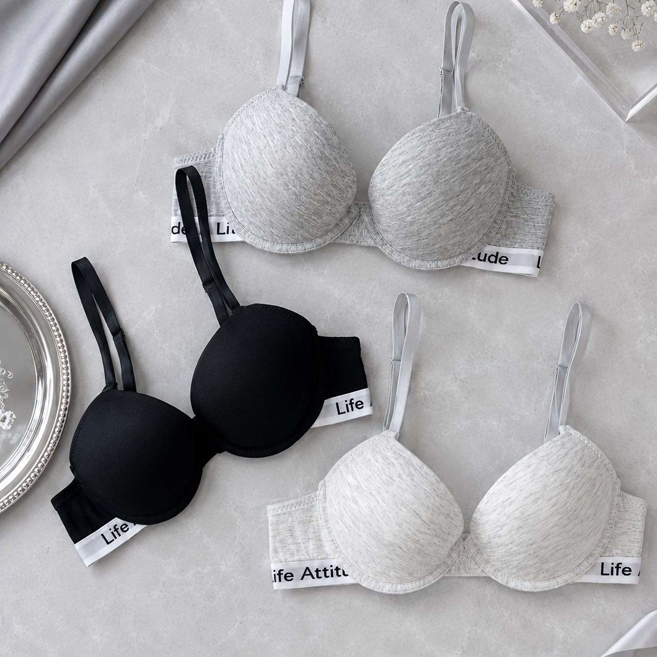 TEMU Lot de trois soutiens-gorge push-up de tous à armatures pour femme avec sangle anglaise