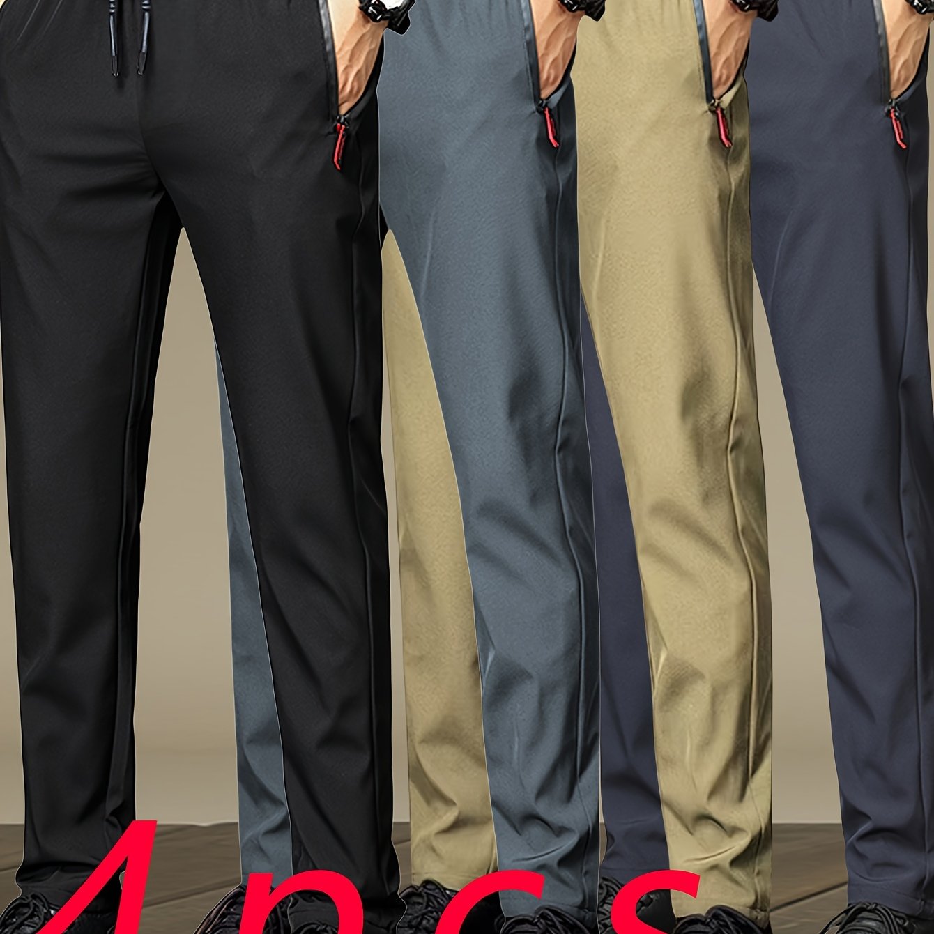 TEMU 4pcs Men's Casual Pants, Summer Straight-leg Solid Color Drawstring Joggers, Comfortable Outdoor Trousers For Men, Perfect As A Gift Sportswear
