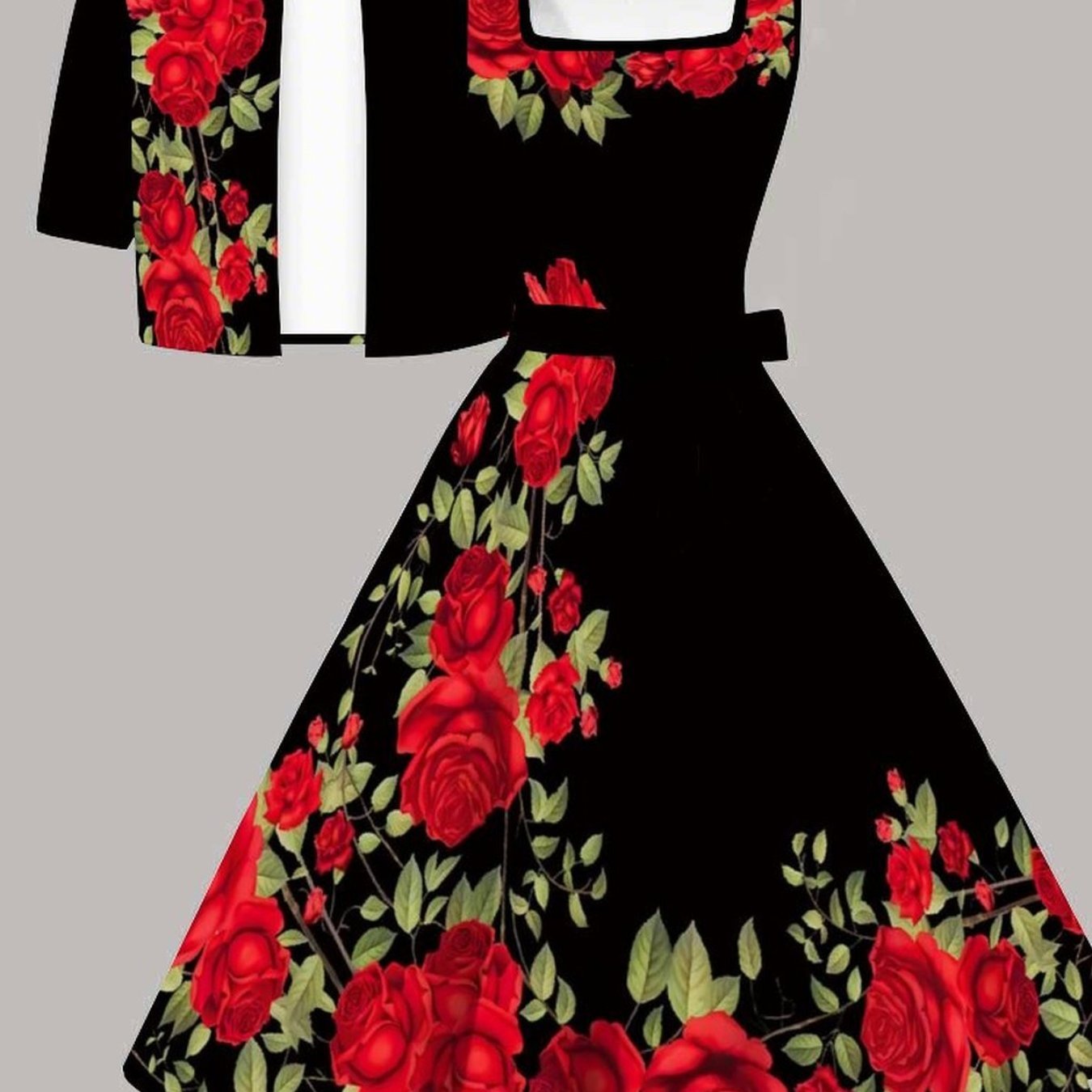 Image of Plus Size, Women's Suit Women's Plus-size Dress Set Floral And Tree Pattern Party Comfortable Material Fashionable Personality Short-sleeve Jacket Vest Dress Set