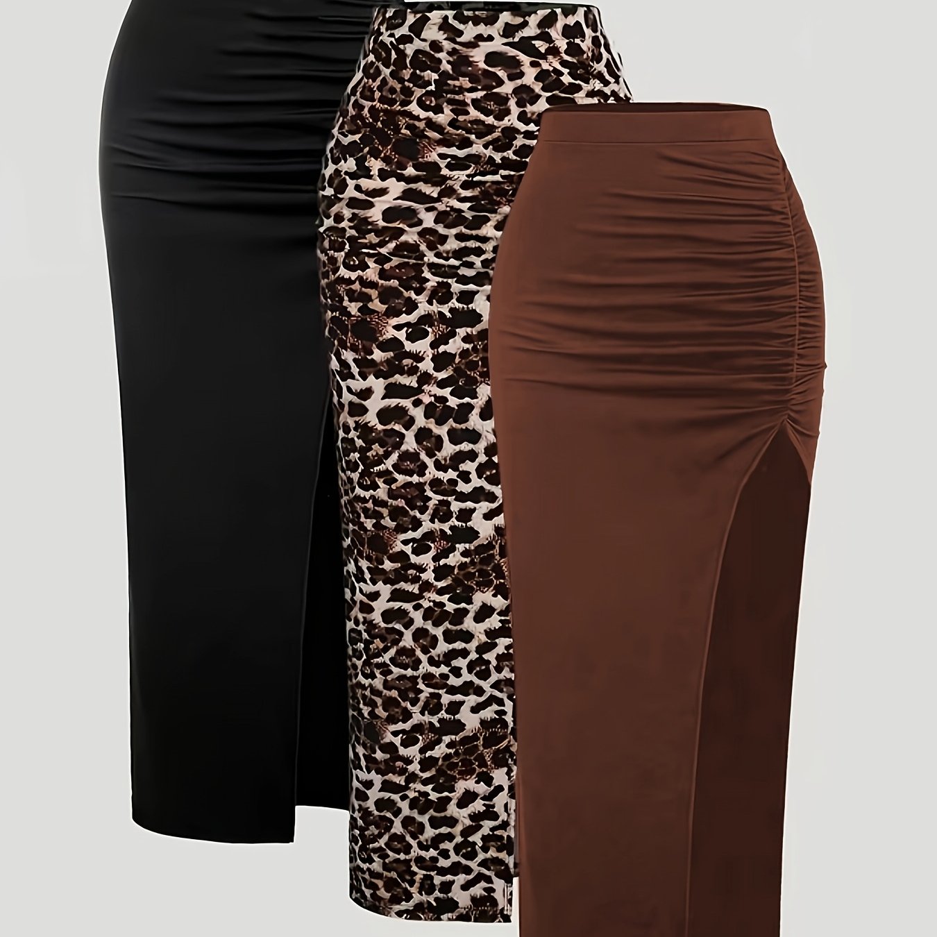 TEMU Set Of 3 Women's Summer Casual Pleated High-slit Fitted Skirts, Y2k Style Long Women's Clothing