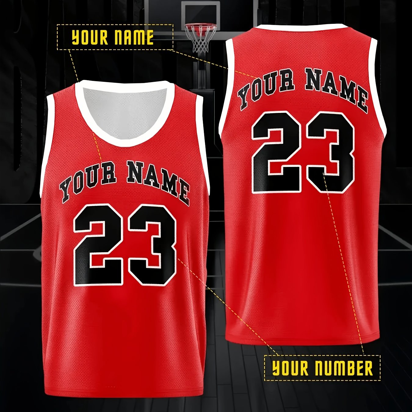 TEMU Customizable Basketball Jersey Top - Personalized Team Name And Number, Moisture-wicking Sleeveless Sports Shirt For Gym, Training, Hiking, And