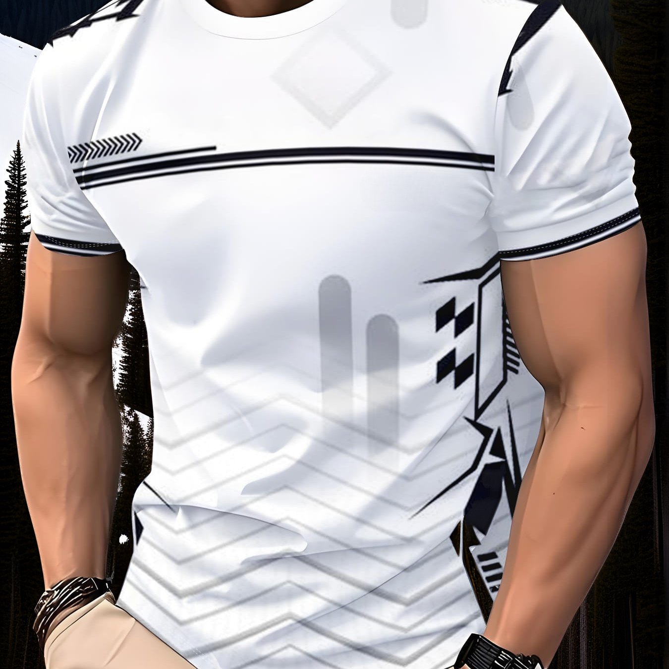 TEMU [printed Design â Not Textured Printed Design Men's Athletic Quick-dry Short Sleeve T-shirt Summer Fitness Running Breathable Fashion Striped