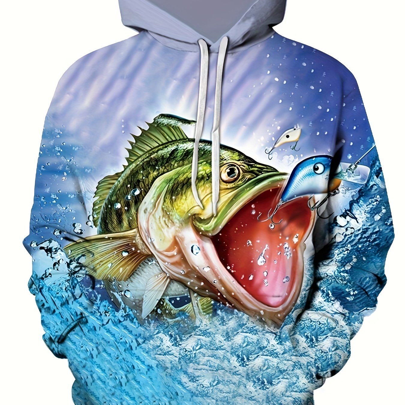 Men's Casual Fishing Pattern 3d Print Hooded Sweatshirt - Temu Australia