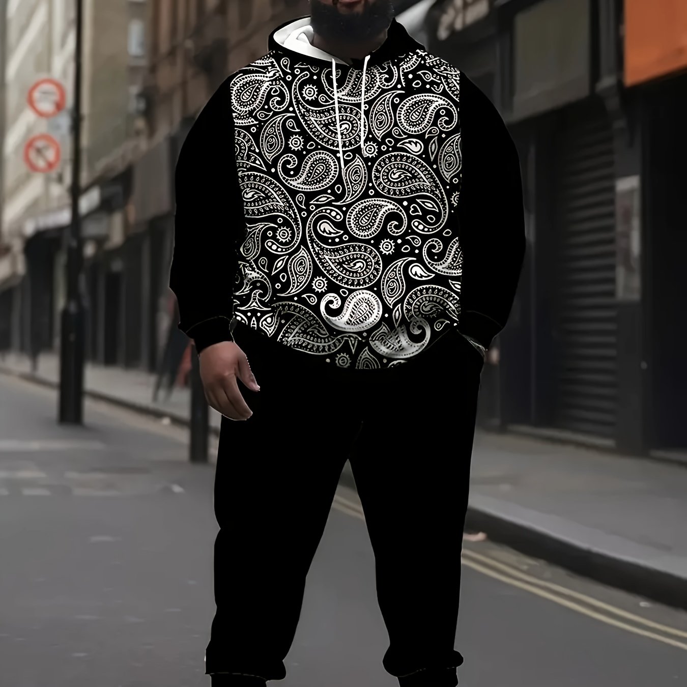 TEMU Plus-size Men's Stylish Patterned Print Hoodie, A Casual Sports Sweatshirt, Designed To Catch , Suitable For Everyday Wear In Winter And Autumn,