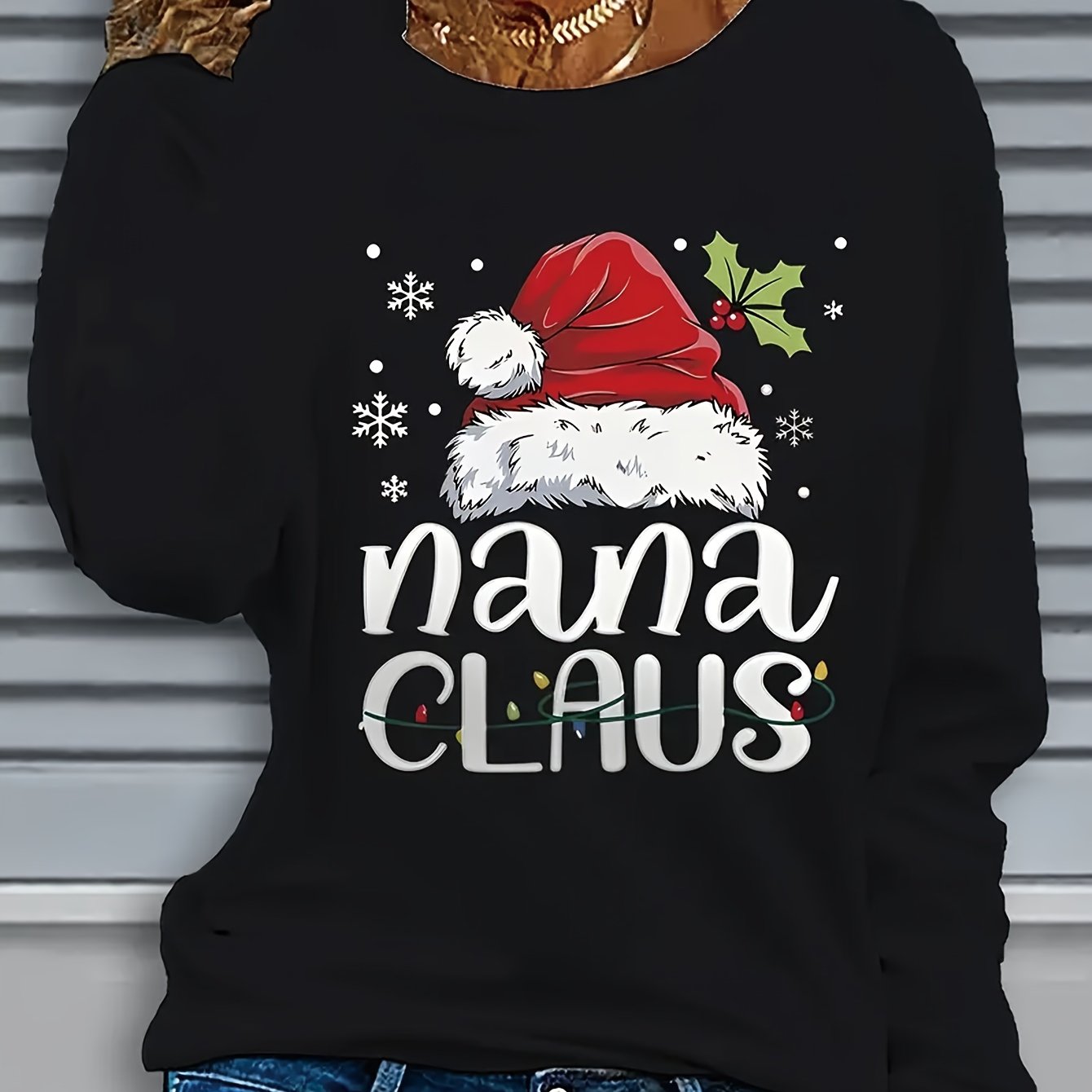 TEMU & Christmas Casual Long Sleeve T-shirt - Round Neck - Suitable For Weather, Machine Washable Layering Piece For Fall Winter Wardrobe (non-)