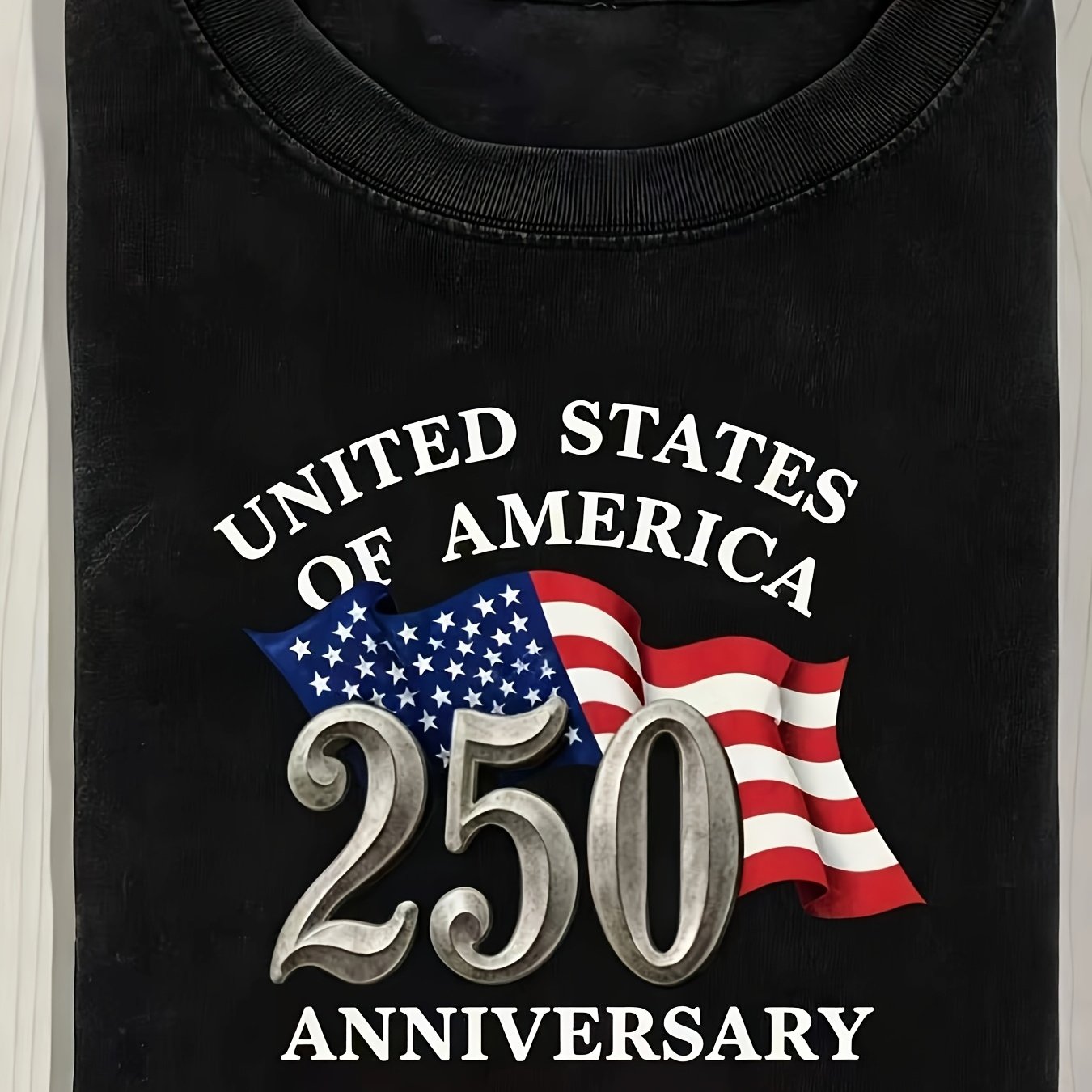 TEMU 180g Washed T-shirt - Usa Of America Text And American Flag Graphic, 250th Anniversary 1776-2026, Crew Neck Tee, Ideal For Day And National