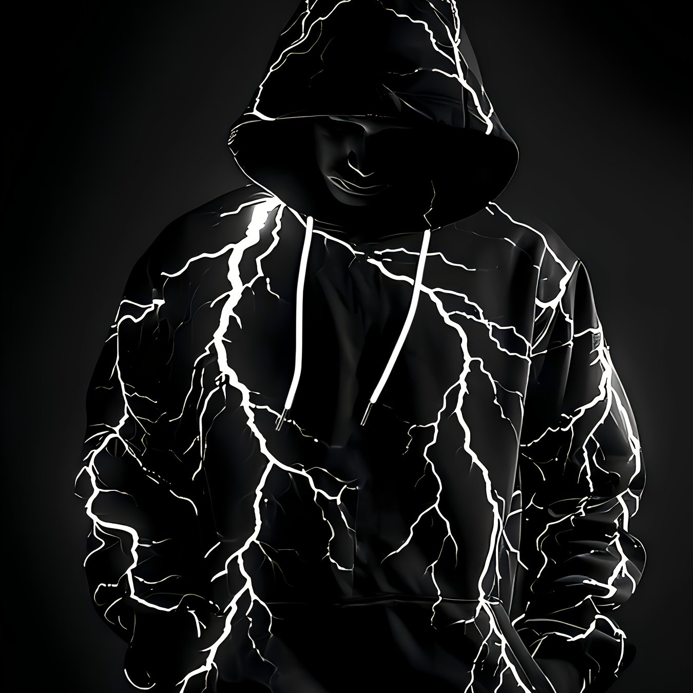 TEMU Men's Casual Sporty Fashion Trendy 3d Lightning Print Hooded Sweatshirt, Regular Cut With And Drawstring Pockets For Outdoor/ - Versatile Knit
