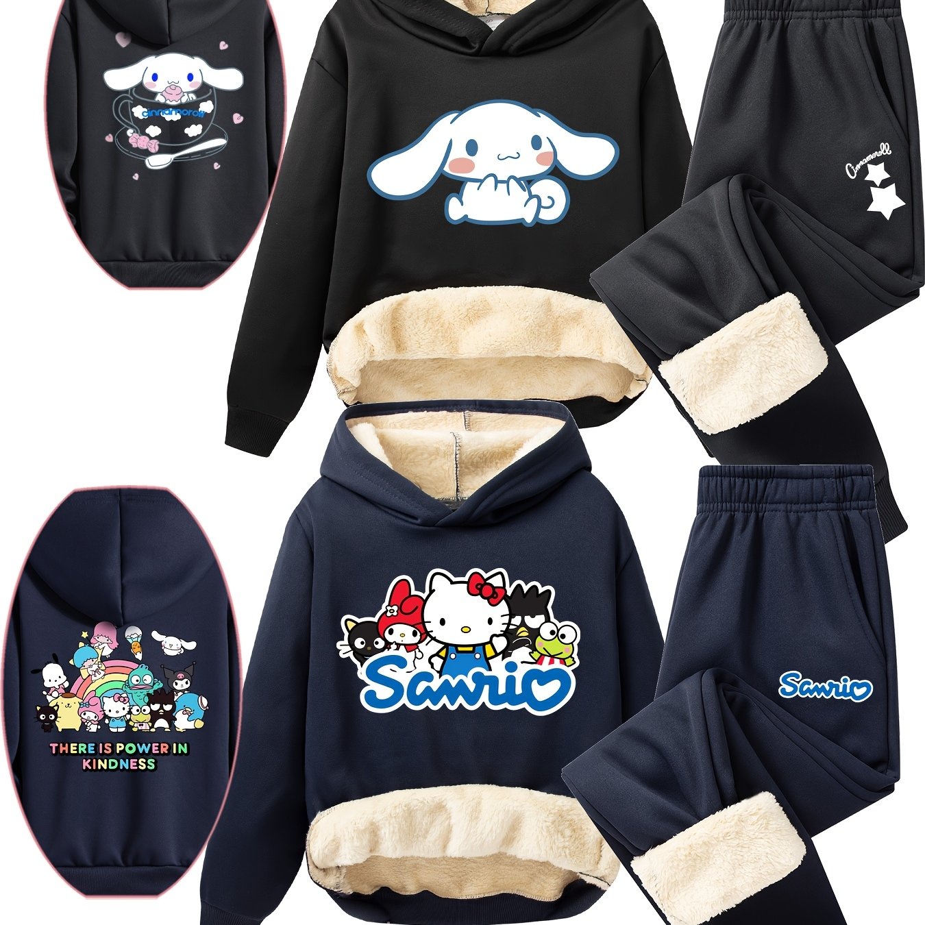 Sanrio's Autumn and Winter Thickened Girls' Four-Piece Set