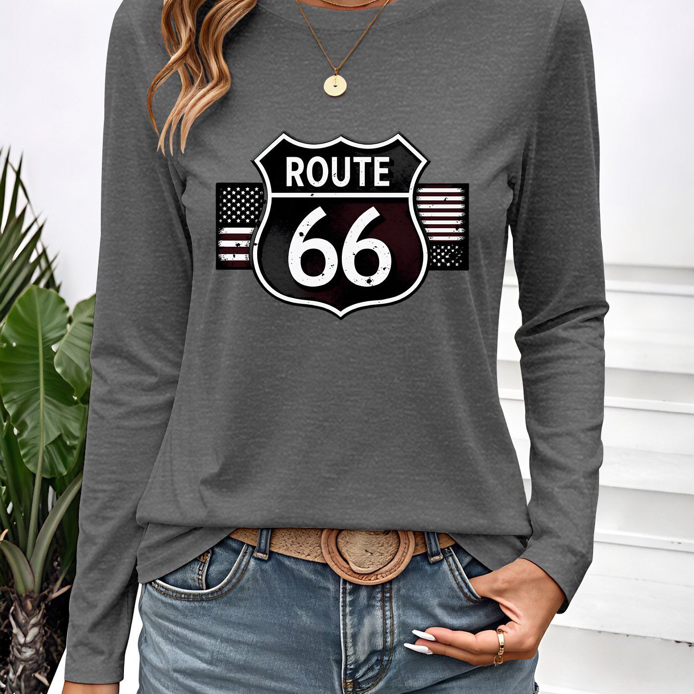TEMU Spring Autumn Winter New Long Sleeve Women's Top, Road Fashion Elegant Casual Retro Style New Pattern Round Neck Long Sleeve T-shirt Daily Wear