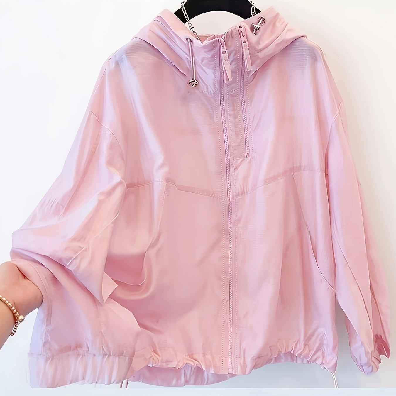 TEMU Women's 2026 Summer New Ins-style Trendy Loose-fit Hooded Cropped Jacket For Petites, Thin And Breathable Short Outerwear