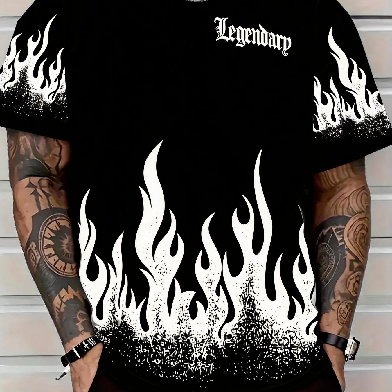 TEMU T-shirt casual da con stampa a fiamma - , maniche corte, perfetta per lo streetwear i , un regalo