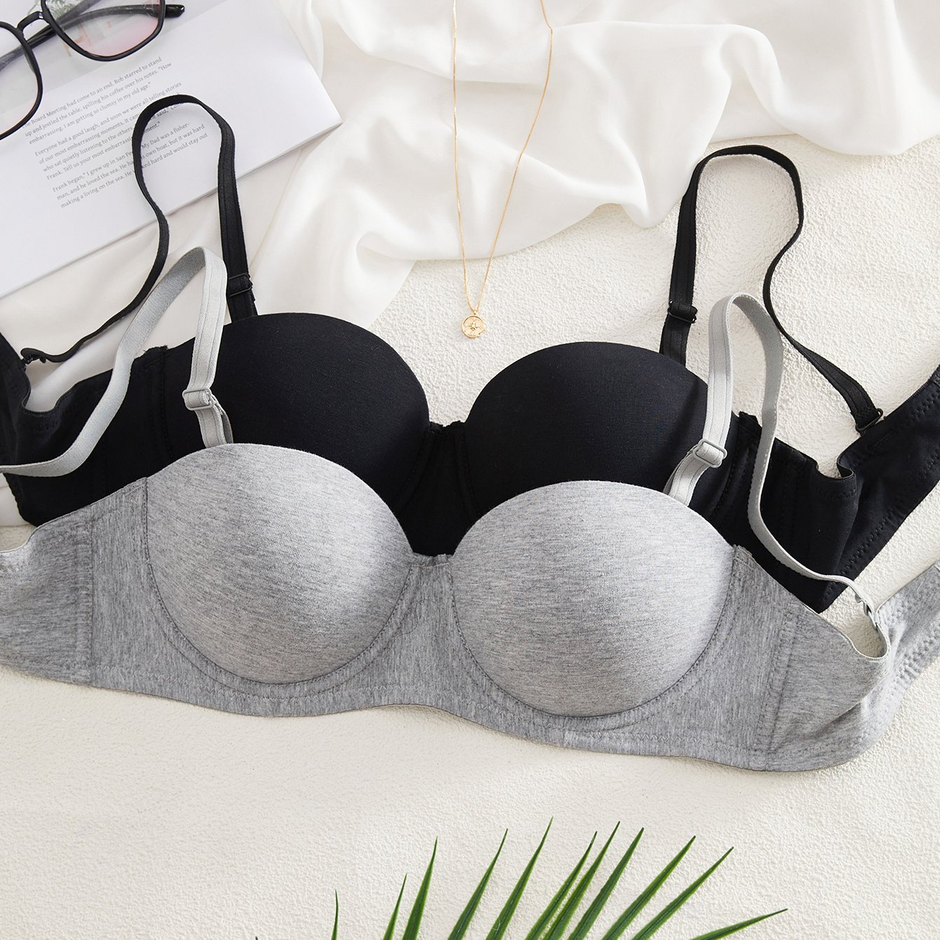 2pcs Women's Comfortable Sleeping Multicolor Wired Soft Solid Push Up Bralette Lingerie Underwear Bra
