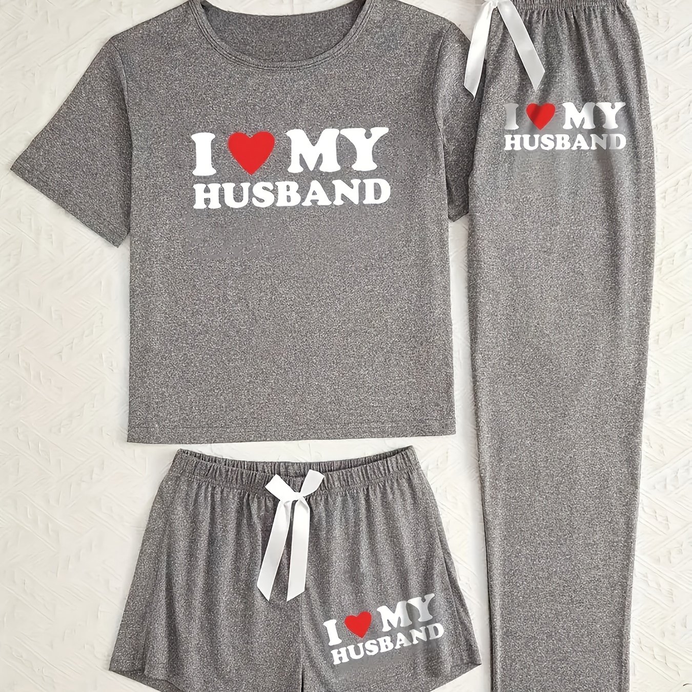 TEMU Women's 3pcs Loungewear Pajama Set. Round-neck Short-sleeve Top With Elastic-waist Pants Is