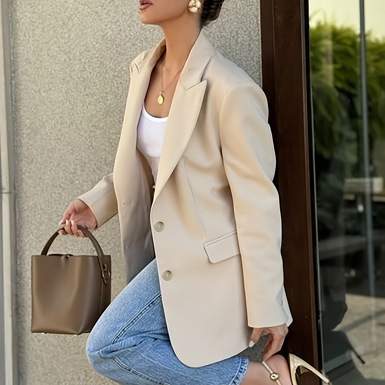 E-shop Modischer eleganter Vier-Jahreszeiten-Damenblazer in Unifarbe mit einreihiger Knopfleiste flachem Revers, ideal für Pendeln, Business lässigen