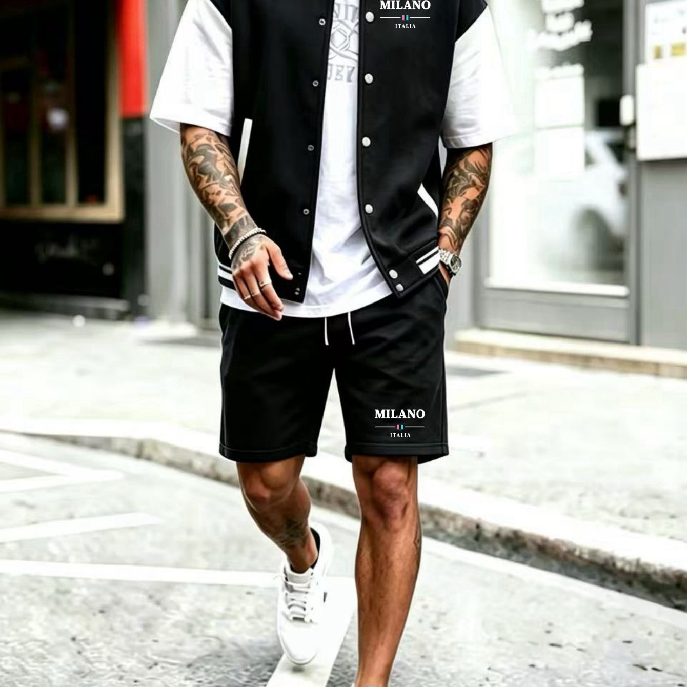 2pcs Men's Fashion Sports Set, Made Of High-end 3d Fabric, Button- T-shirt And Drawstring Casual Pants, With Pockets, Suitable For Streetwear, Vacation, Golf Outdoor Sports, And Daily Wear